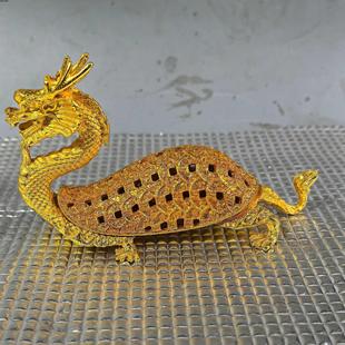 仿古纯铜鎏金金钱龙龟香炉摆件家用室内熏香炉装饰品老铜器收藏