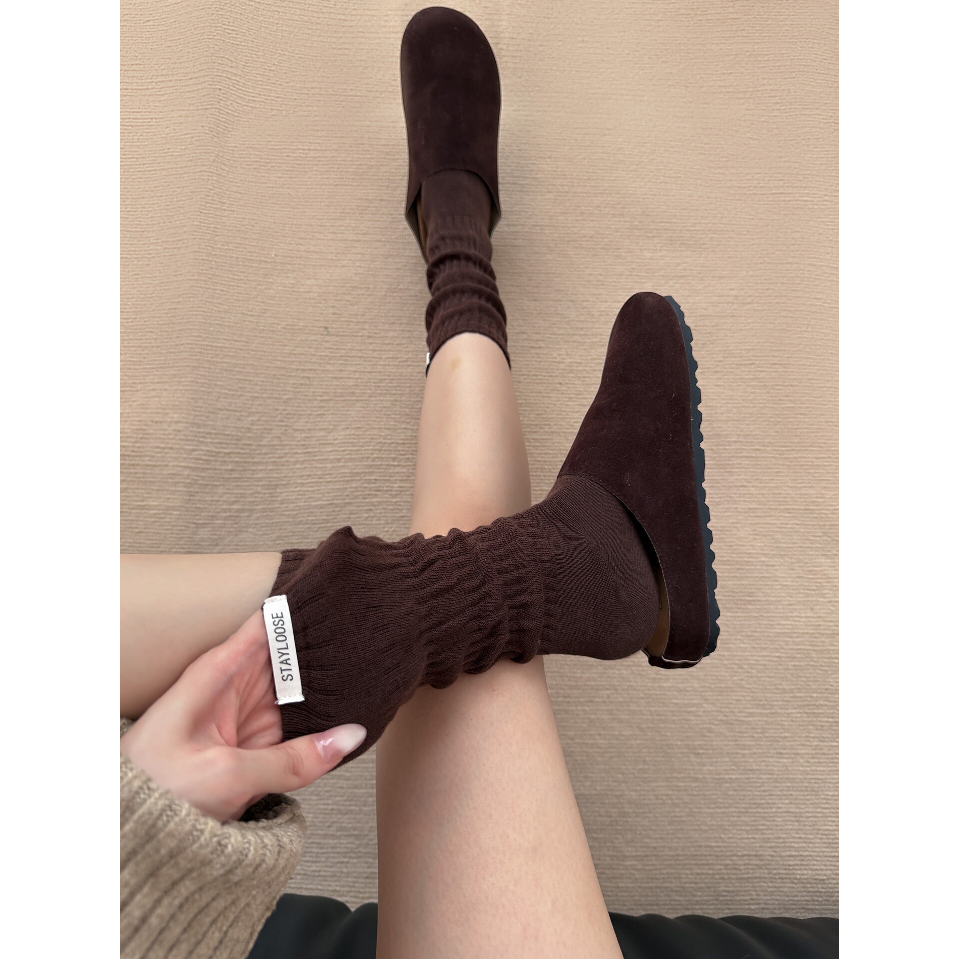 咖色袜子女秋冬堆堆袜配勃肯鞋的袜子女款长筒袜高筒袜子ins韩系