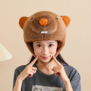 卡通可爱小动物头套帽子搞怪土拨鼠头饰创意儿童拍照表演装扮道具