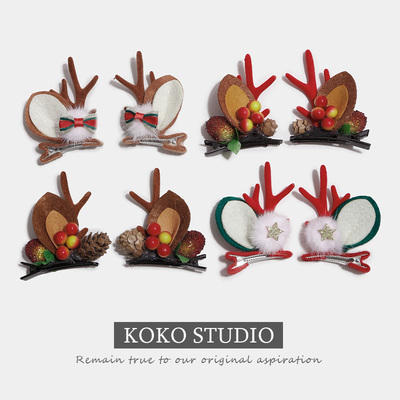 圣诞头饰麋鹿发夹森系儿童鹿角发卡对夹圣诞发饰品发箍头箍侧边夹
