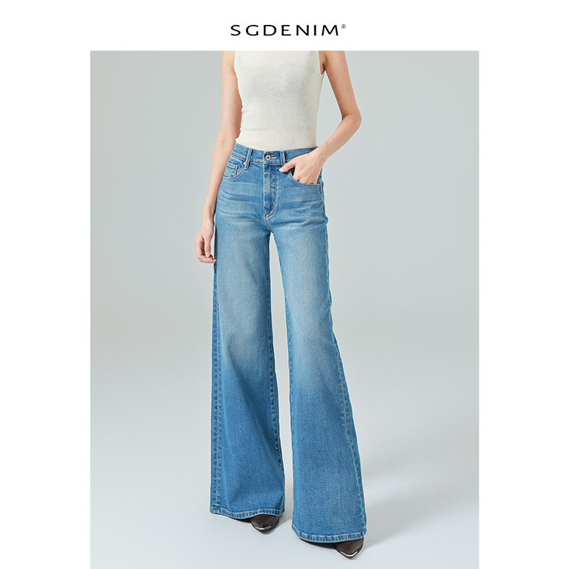牛仔裤2026春季新款微阔腿女高腰浅蓝色弹力直筒喇叭裤宽松拖地裤