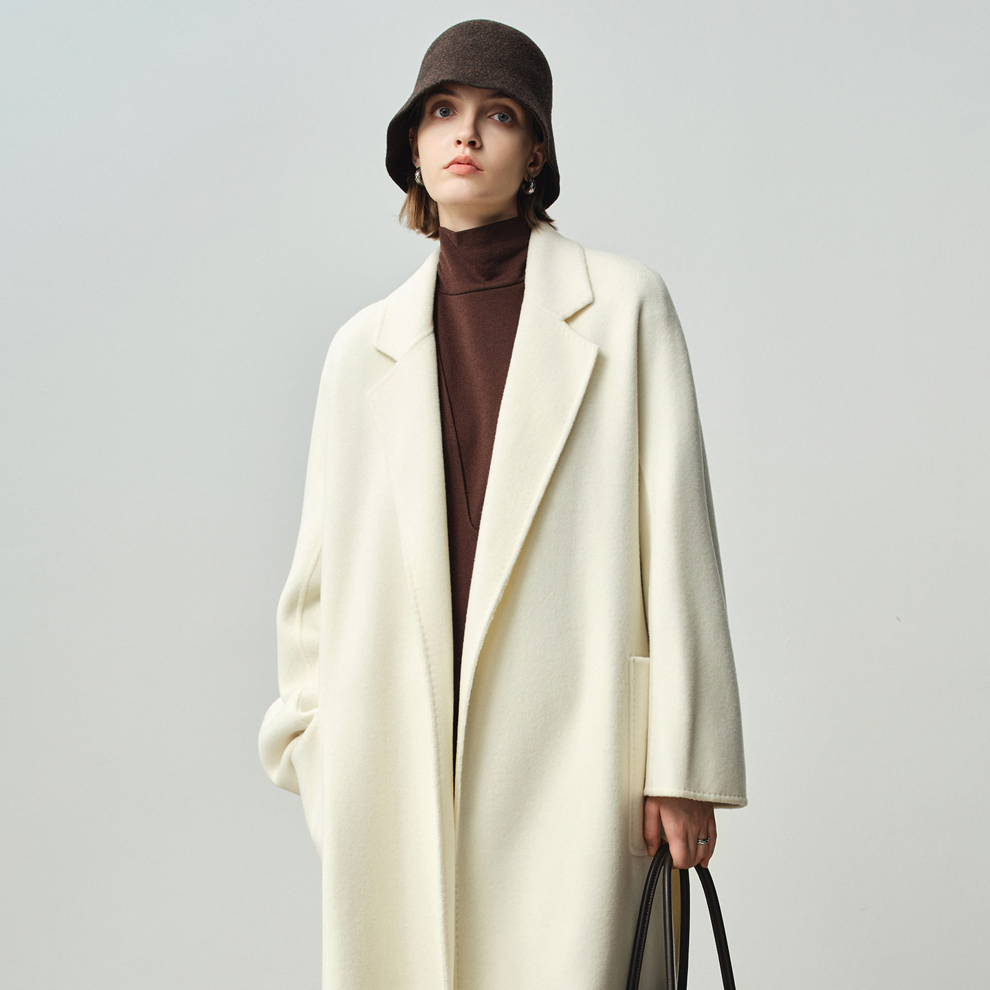 女装毛呢大衣慵懒风浴袍双面羊绒大衣女秋冬长款系带感毛呢外套