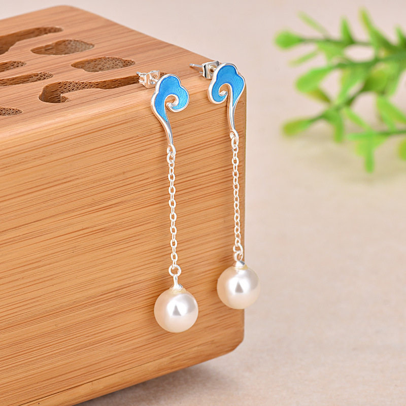 祥云耳钉景泰蓝简约百搭日韩时尚