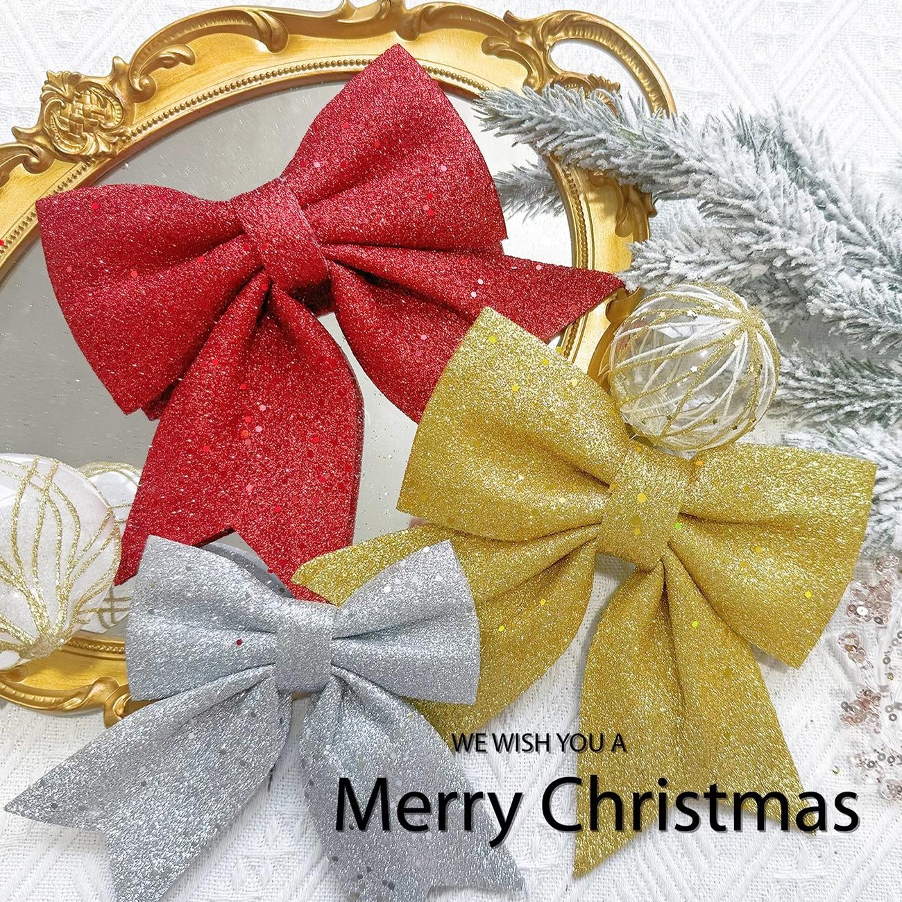 圣诞节装饰品金红色蝴蝶结挂饰圣诞树挂件创意礼品场景氛围布置