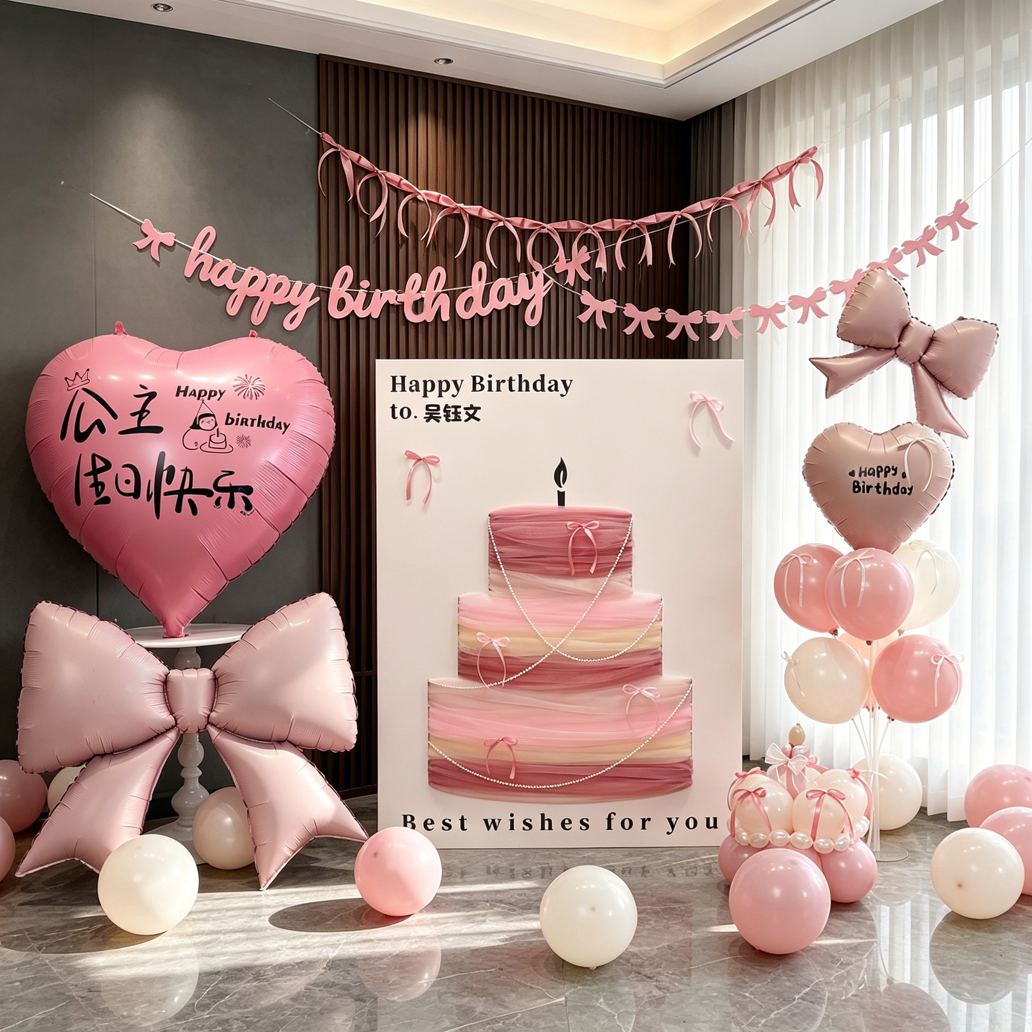 公主网纱蛋糕生日派对蝴蝶结气球图片