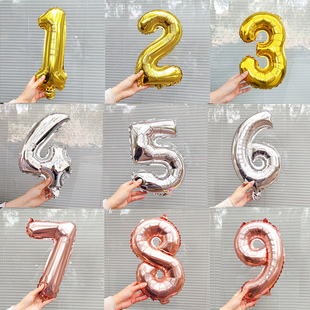16寸数字铝膜气球金色银色数字气球铝膜气球生日派对装饰字母气球
