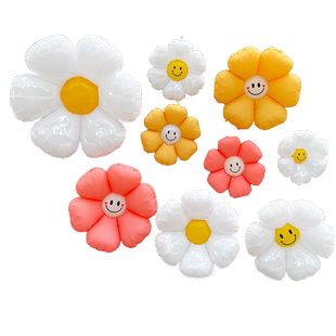 开业场景装饰布置教室太阳花笑脸白色雏菊铝膜气球生日拍照道具