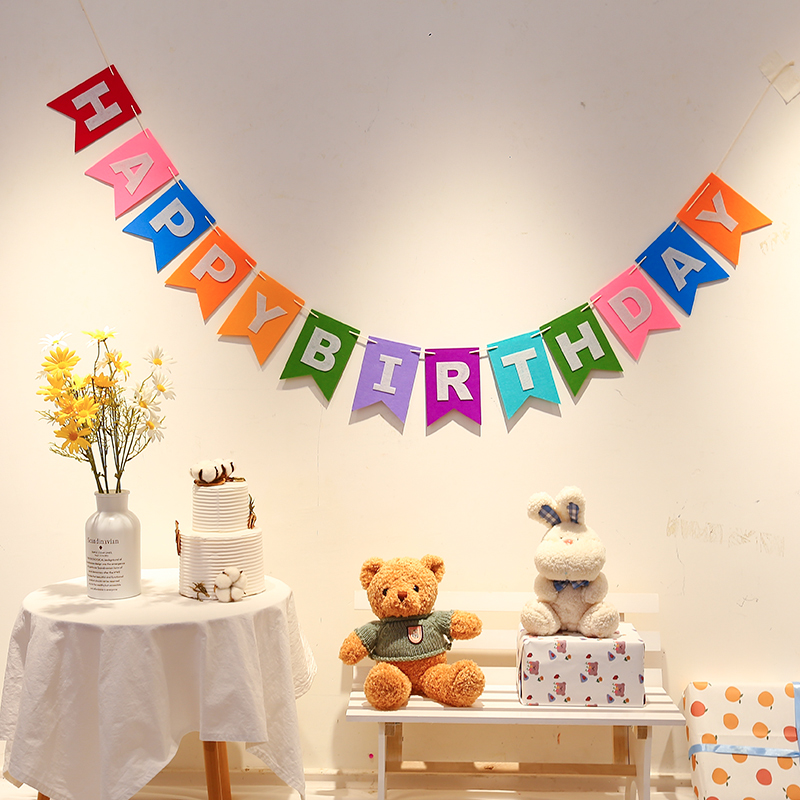 ins生日拉旗派对装扮用品宝宝生日装饰布置场景背景墙横幅三拉旗