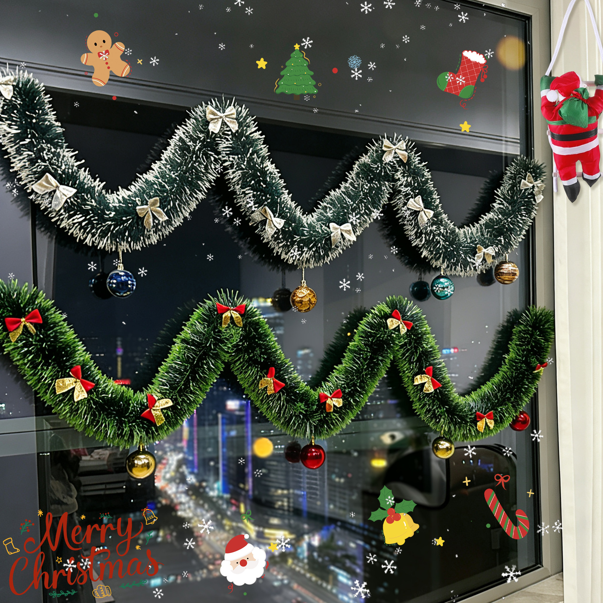 圣诞节彩带装饰彩条藤条橱窗场景布置圣诞树树叶雪花毛条装饰用品