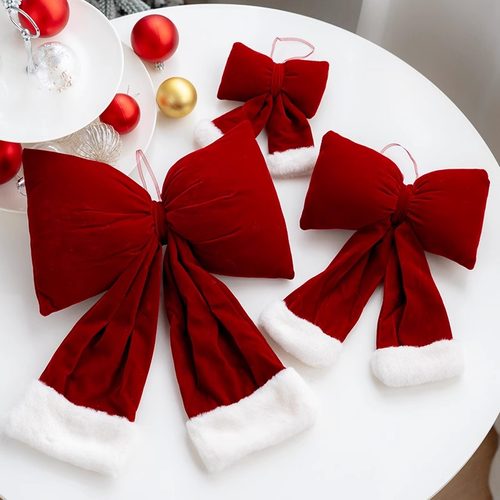 圣诞节装饰品蝴蝶结挂件大号酒红色配饰圣诞树挂件场景布置门挂