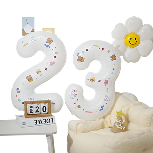 ins风生日数字气球32寸白色大铝膜儿童周岁派对装饰布置拍照道具