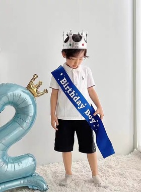 32寸蓝色站立皇冠数字复古气球男孩宝宝生日周岁拍照背景场景装饰