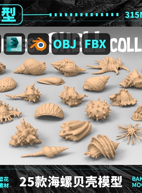 海螺贝壳海洋贝类海底生物模型blender/C4d/Maya/Max/Obj素材A135