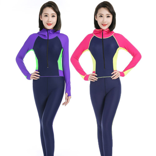 长袖泳衣韩国潜水服女连体连帽水母浮潜大码保守显瘦冲0918e