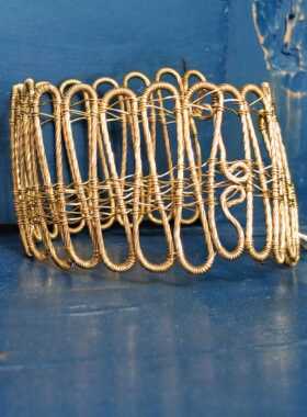 线条艺术金色铜丝订做首饰品手镯