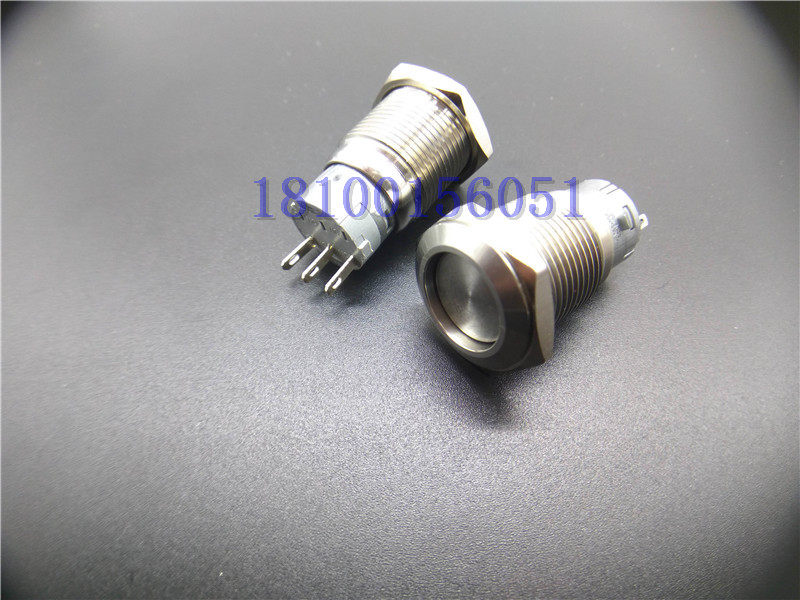 送端子 16mm金属按钮开关 自锁 纯不锈钢 防水平头 1开1闭 3只脚