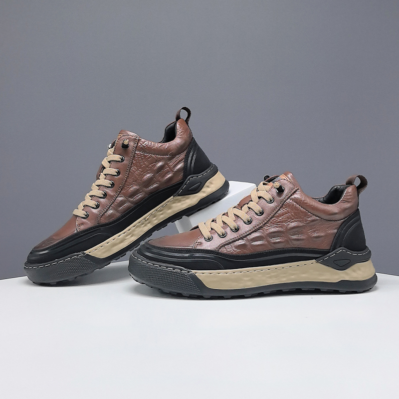 欧洲站男鞋春季新款真皮鳄鱼纹板