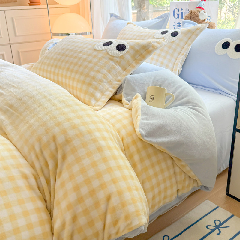 牛奶绒床上四件套珊瑚加绒加厚冬季被罩床单被套学生宿舍三件套