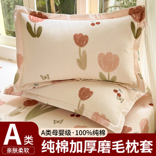 纯棉磨毛枕套一对装48x74全棉枕头套整套枕芯内胆套2025新款冬