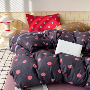 ins水洗棉床上四件套2025新款 床品3 非纯棉被套学生宿舍床单床笠款