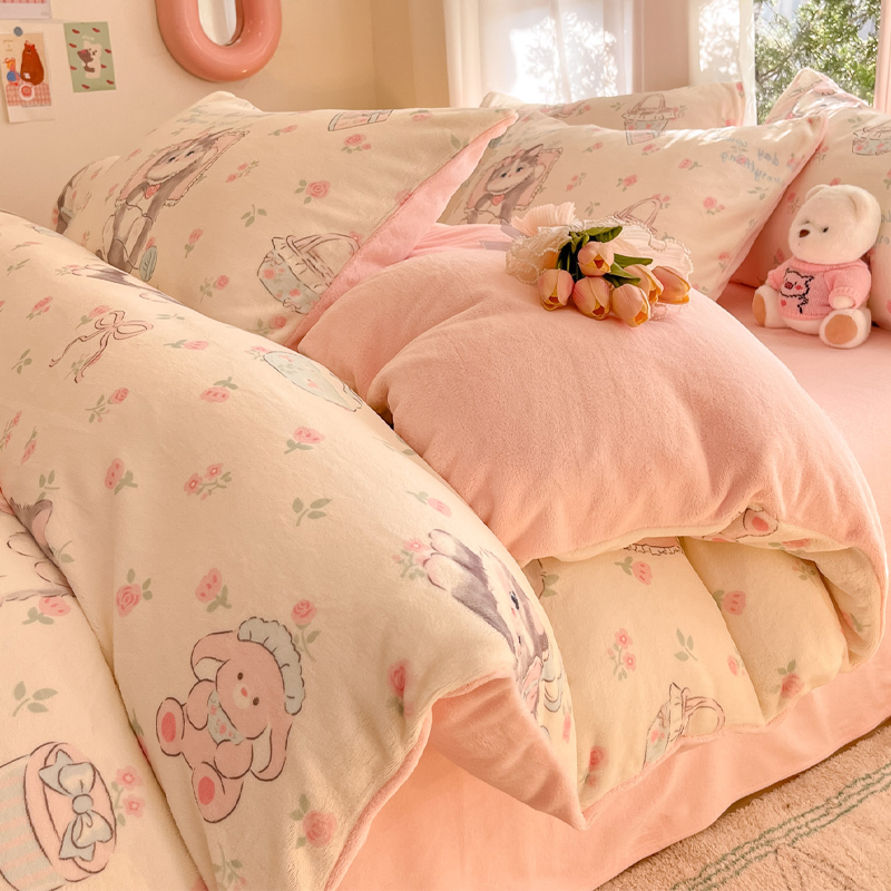 牛奶绒印花四件套秋冬加厚