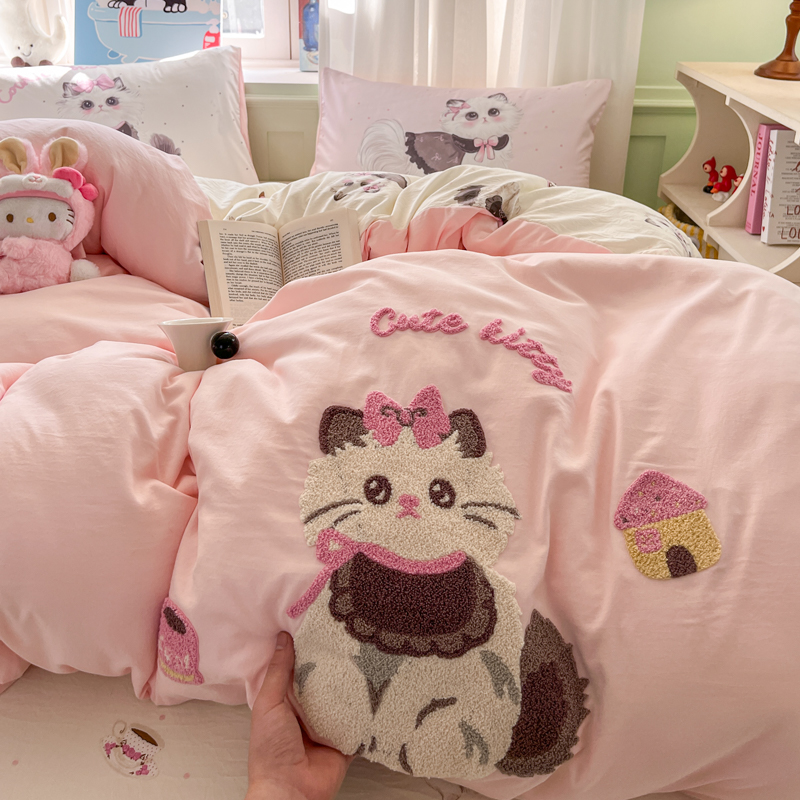 水洗棉被套单件150×200单人被罩1.8*2.2m毛巾绣可爱双人被单ins