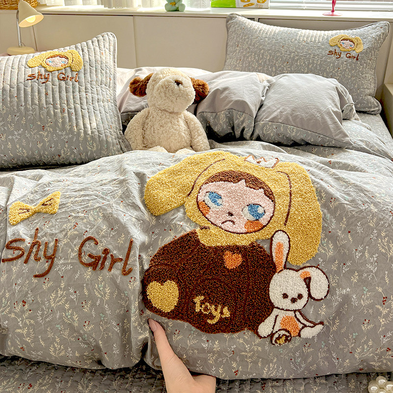 毛巾绣被套单件150x200x230cm被罩单水洗棉被单宿舍三件套非全棉