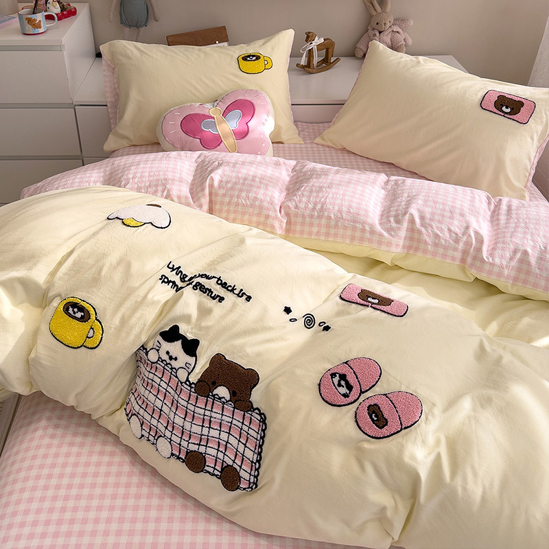 水洗棉毛巾绣被套单件150x200x230单被罩床单枕套三件套2026新款