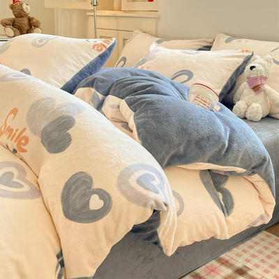 A类母婴高克重加厚牛奶绒四件套