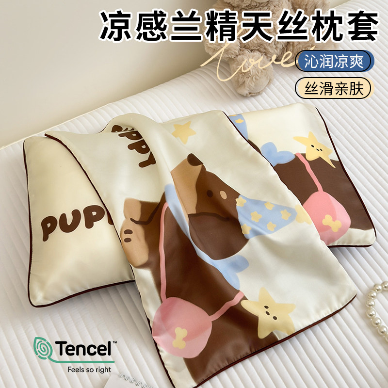 莱赛尔天丝枕套一对装儿童水洗天丝枕头套四季通用枕芯套30x50cm