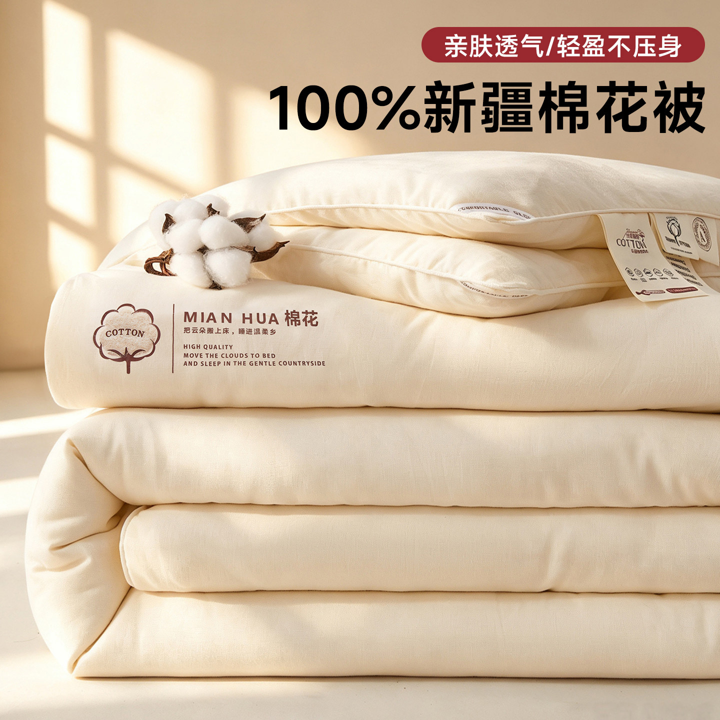 100%新疆棉加厚冬被四季通用