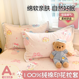 儿童纯棉枕套一对装 家用100全棉枕头套单个48cmx74cm枕芯内胆套女