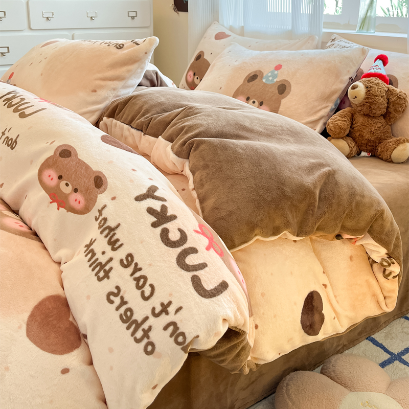 牛奶绒印花四件套秋冬加厚