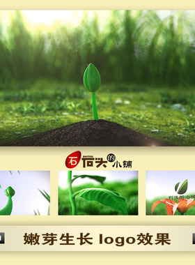 ae模板 绿色清新卡通植物嫩芽生长开花logo片头标志效果视频制作