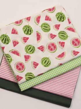40支斜纹纯棉布料卡通西瓜印花全棉面料幼儿园床品手工服装连衣裙