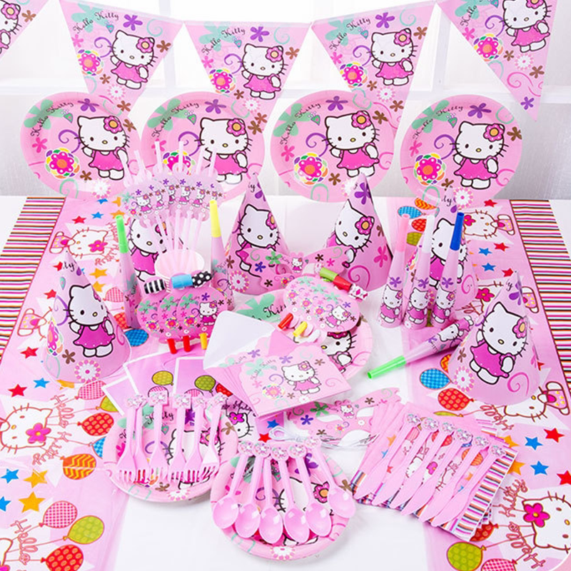 孩子生日派对用品 粉凯蒂猫主题装饰 幼儿园活动帽子餐具装扮套装