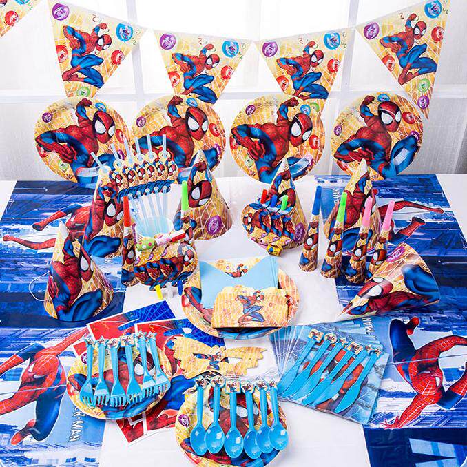派对用品party儿童生日派对用品蜘蛛侠纸盘纸杯桌布拉旗帽子餐具
