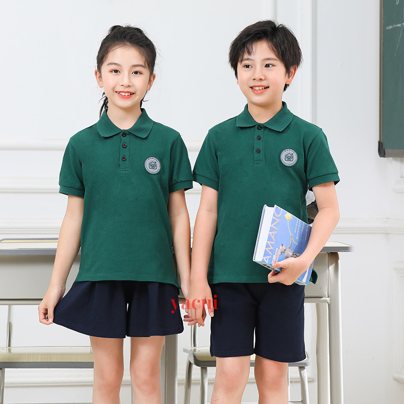 纯棉夏季博苑幼儿园园服六一演出服小学生校服幼儿园班服墨绿色校