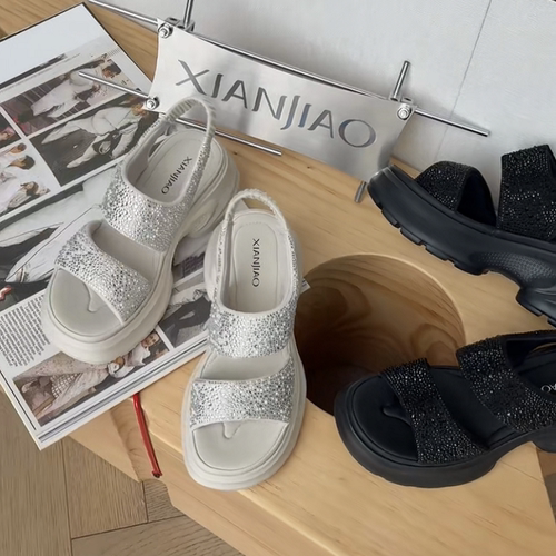 贝她仙脚XIANJIAO2026年夏季新款女鞋钻钻凉鞋减龄休闲增高鞋轻便