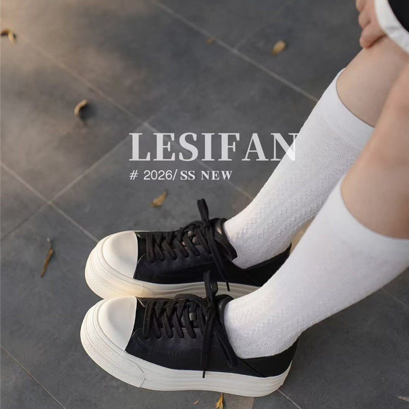 乐思凡lesifan2026年专柜正品春季女鞋系带踩跟厚底板鞋学院休闲