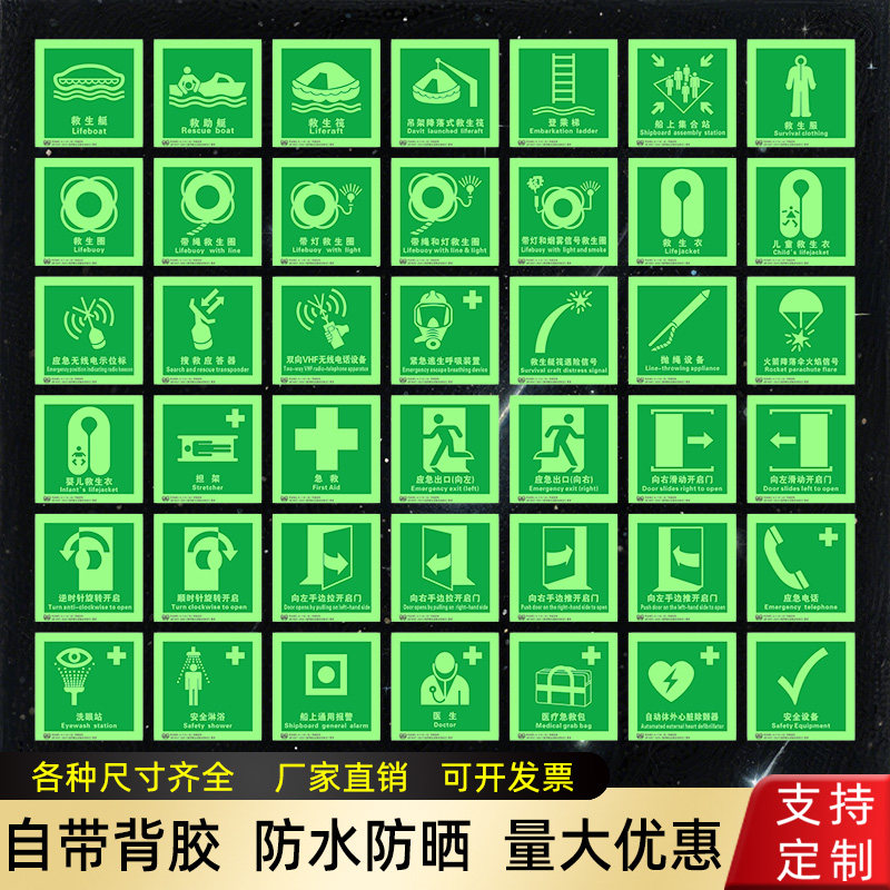 船用IMO夜光标识主脱险逃生通道救生衣圈雷达应答器集合站imo标识图片