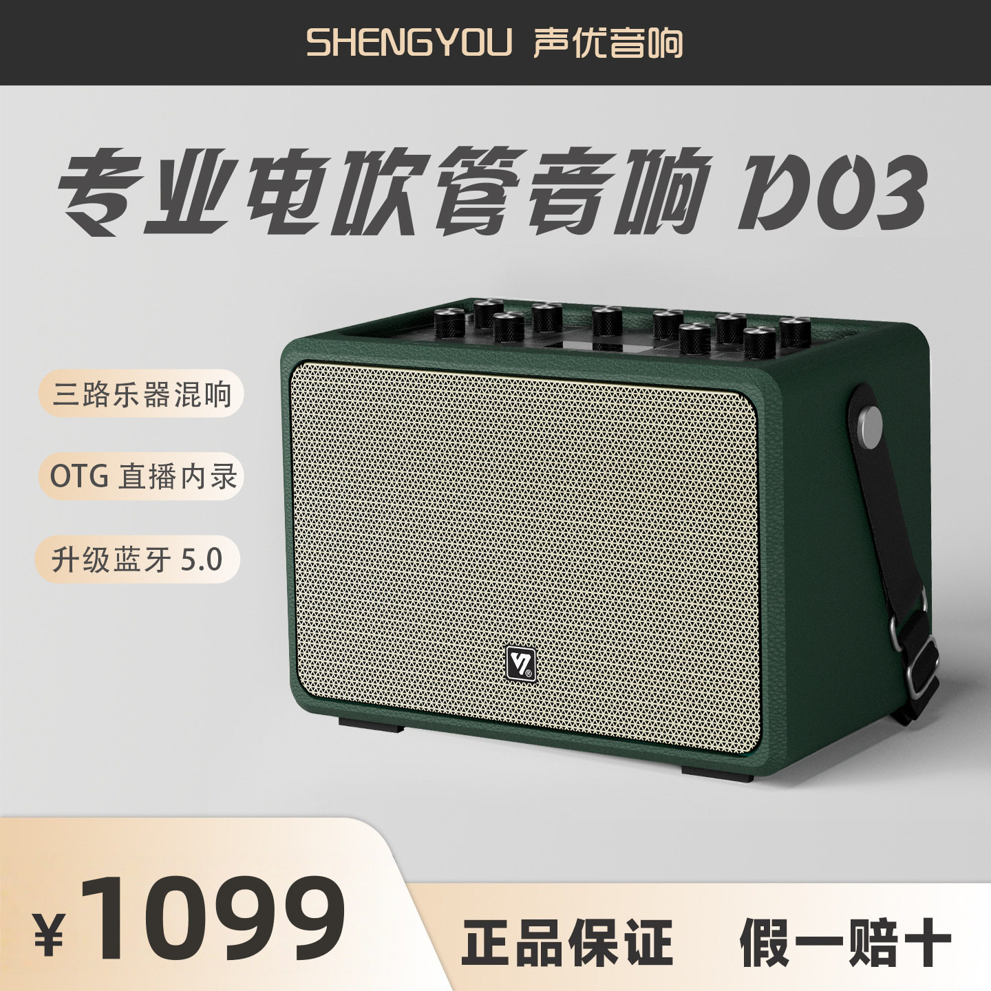 声优D03专业电吹管音箱便携蓝牙5.0三路混响直播内录音响支持代理