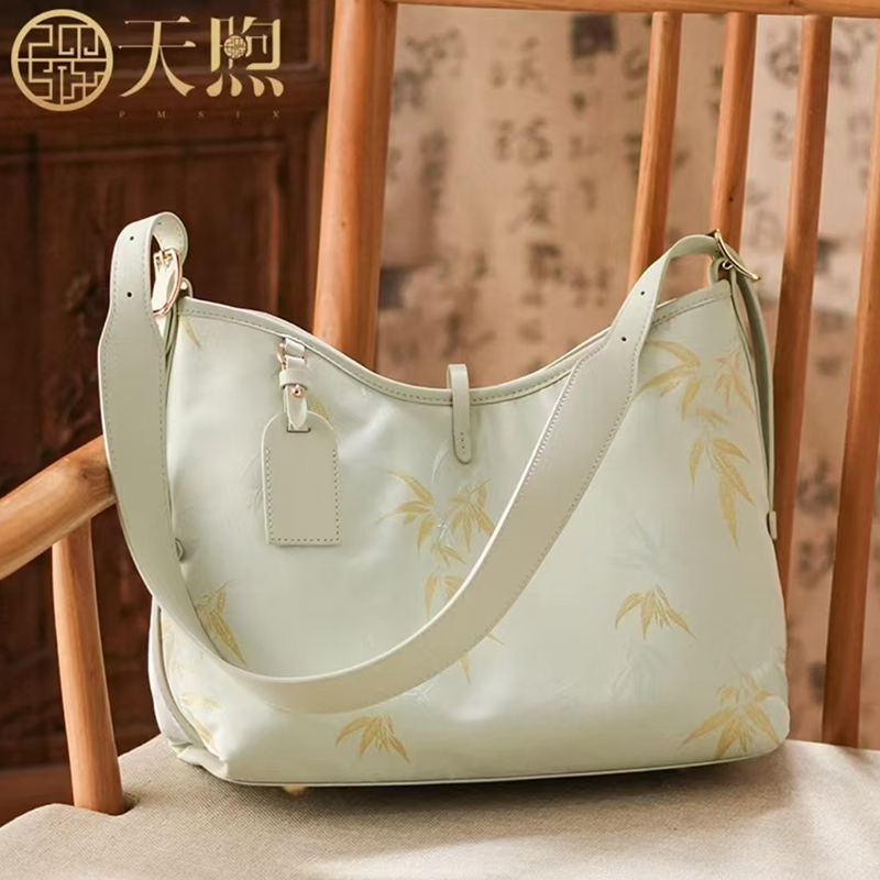 Pmsix天煦新中式民族风黑色织锦提花大容量妈妈单肩斜挎手提包女