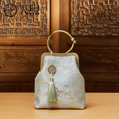Pmsix天煦新中式国风新款旗袍汉服单肩斜挎手提绿色口金小包女士