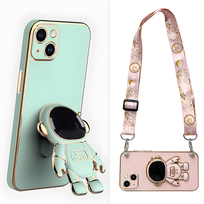 适用苹果15手机壳新款宇航员支架iPhone14镜头全包13pro防摔12promax硅胶xr软壳x手腕带11挂绳16plus斜挎可背