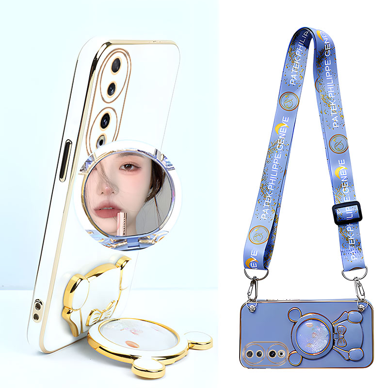 适用荣耀90手机壳可背斜挎honor80pro带支架70挂绳50pro镜头全包400防摔300软壳硅胶100女少可爱200补妆镜子