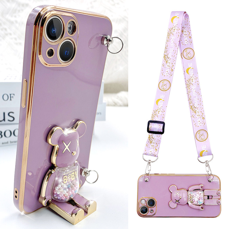 糖果暴力熊适用苹果14手机壳带支架竖立iPhone13/11新款12promax镜头全包防摔16硅胶7plus斜挎17挂绳xs可背15