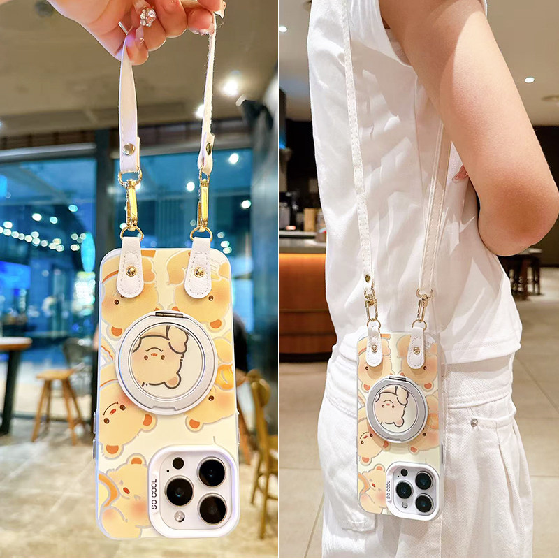 适用小米17promax手机壳小熊支架可磁吸充电15至尊版手提腕带14ultra短挂绳13斜挎背带12s不包镜头11防摔硅胶