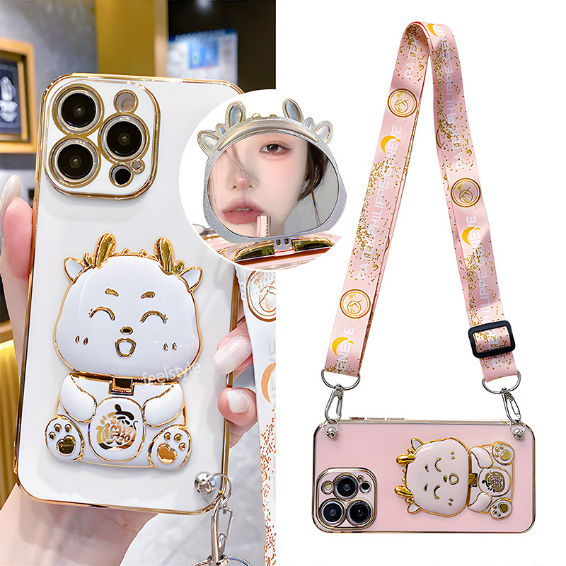 适用红米note13手机壳新款note12pro补妆镜子note11带支架note10挂绳Turbo4斜挎可背note8软壳硅胶note14防摔