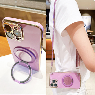 适用苹果16手机壳可磁吸充电iPhone15promax指环支架旋转14plus高级感纯色13全包防摔12软硅胶17斜挎背带挂绳